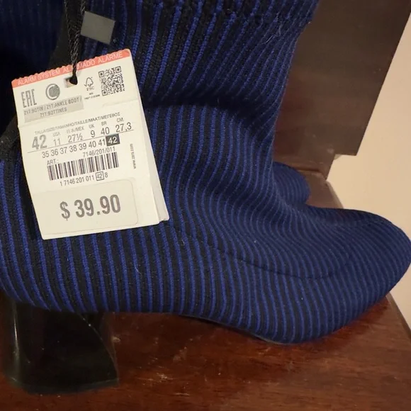 NWT ZARA Trafaluc Sock Ankle Boots Size 11 NWT 
 BLK Blue striped - Picture 3 of 5